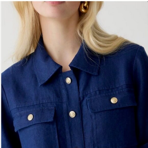J. Crew Gamine Linen Shirtdress in Navy Blue NWT - Picture 2 of 11
